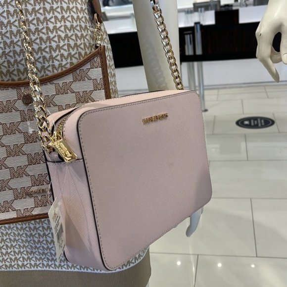 Michael Kors Jet Set Item Large East West Zip Crossbody Leather Powder Blush - Picture 11 of 16